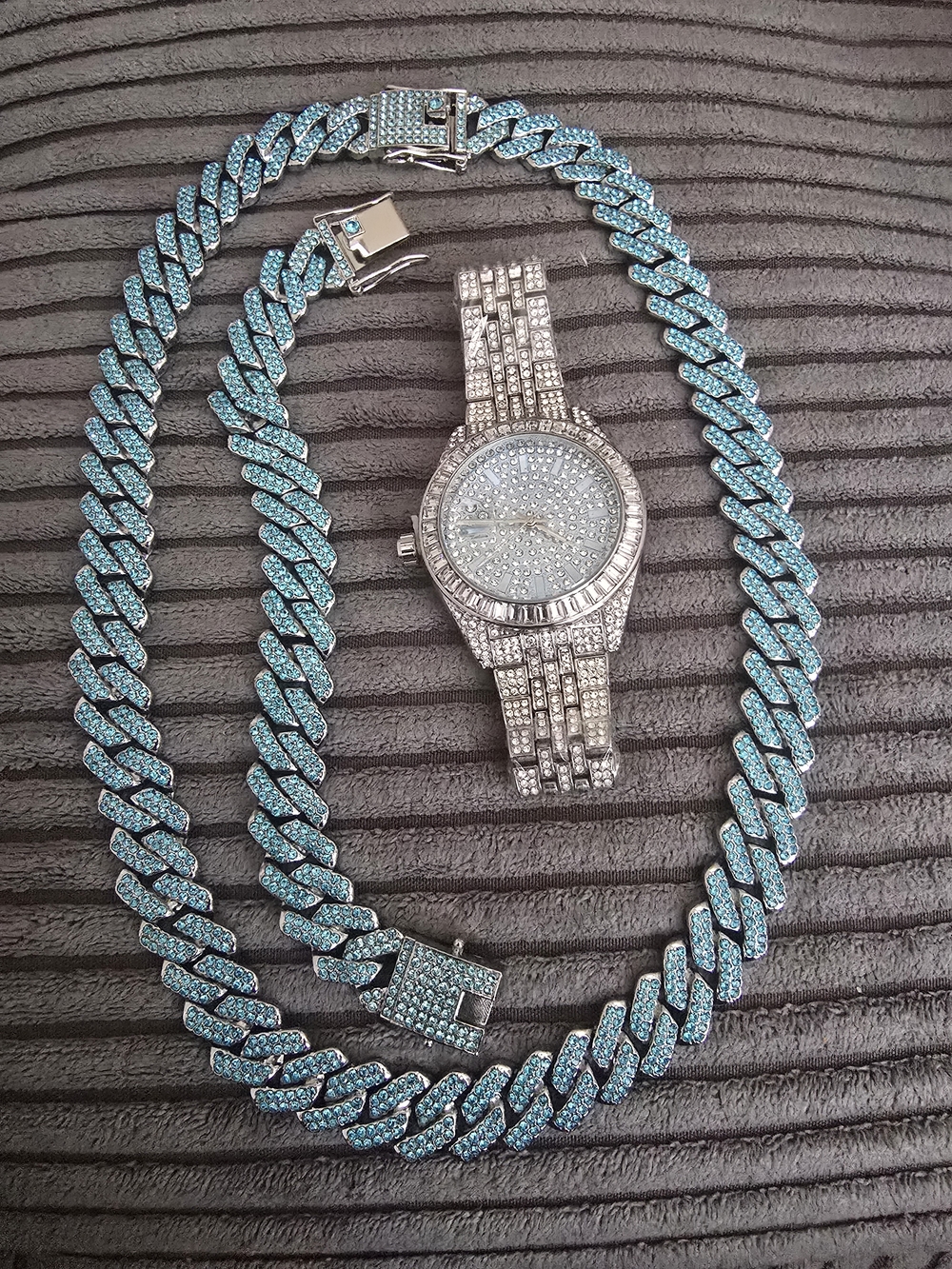Men's Blue 20" Cuban Chain 7" Necklace with Crystal Accent